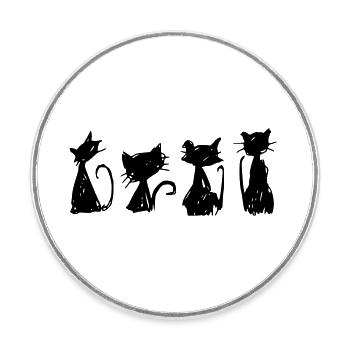 black cats sketches silhouettes drawing hand free hand - Round  fridge magnet - white - Front