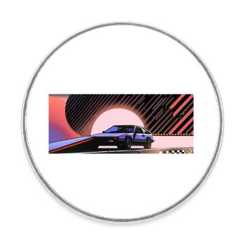 Synthwave Sportwagen Auto since fiction future - Runder Kühlschrankmagnet - Weiß - Vorne