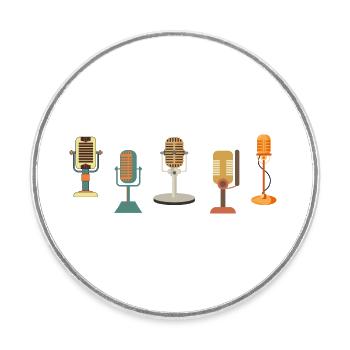 Vintage-Retro-Mikrofon - Runder Kühlschrankmagnet - Weiß - Vorne