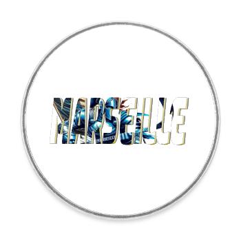 Marseille design stylisé BD - Magnet rond - blanc - Devant