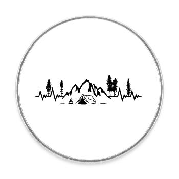 Camping battement de cœur, montagnes, pouls de la nature - Magnet rond - blanc - Devant