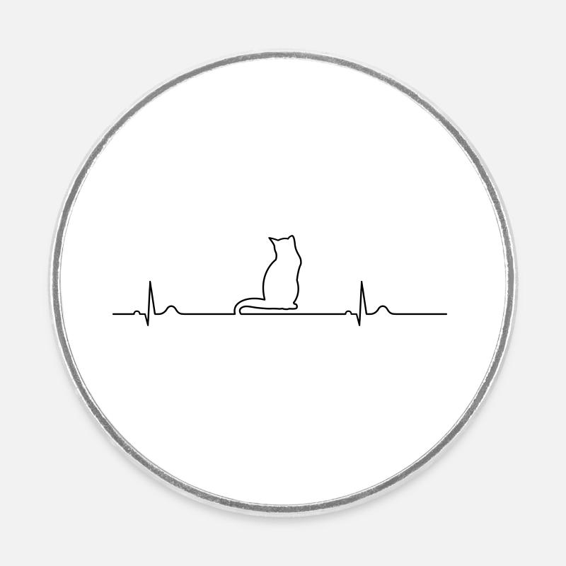 Amour de chat, battement de cœur - Magnet rond - blanc