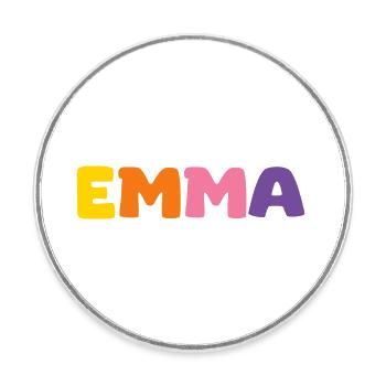 Name - Emma - Round  fridge magnet - white - Front
