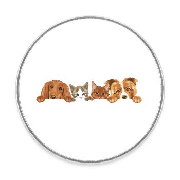 Zwei süße Katzen und zwei Hunde - Runder Kühlschrankmagnet - Weiß - Vorne