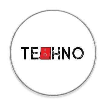 Techno On Off - Runder Kühlschrankmagnet - Weiß - Vorne