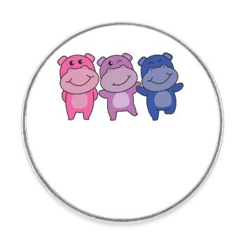 Bi Flag Pride LGBTQ doux Hippopotame - Magnet rond - blanc - Devant