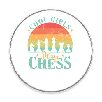 Cool Girls play Chess Schach Denksport - Runder Kühlschrankmagnet - Weiß - Vorne