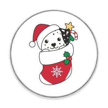 Dalmatian Christmas Snow Winter Animals Dogs - Round  fridge magnet - white - Front