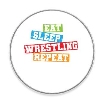 Eat sleep Wrestling Repeat Show Fight - Round  fridge magnet - white - Front