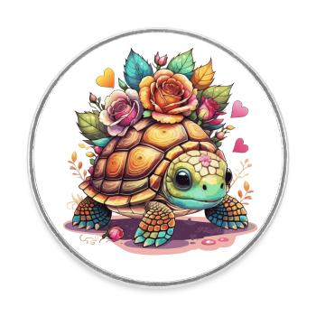 Süße Schildkröte zwischen den Rosen - Runder Kühlschrankmagnet - Weiß - Vorne