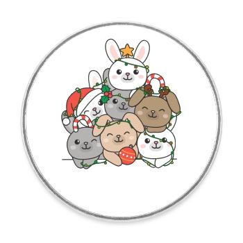 Lapin Arbre De Noël Drôle D’animaux Noël - Magnet rond - blanc - Devant