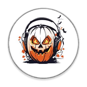 Halloween Musique Citrouille Casque Fun Design - Magnet rond - blanc - Devant