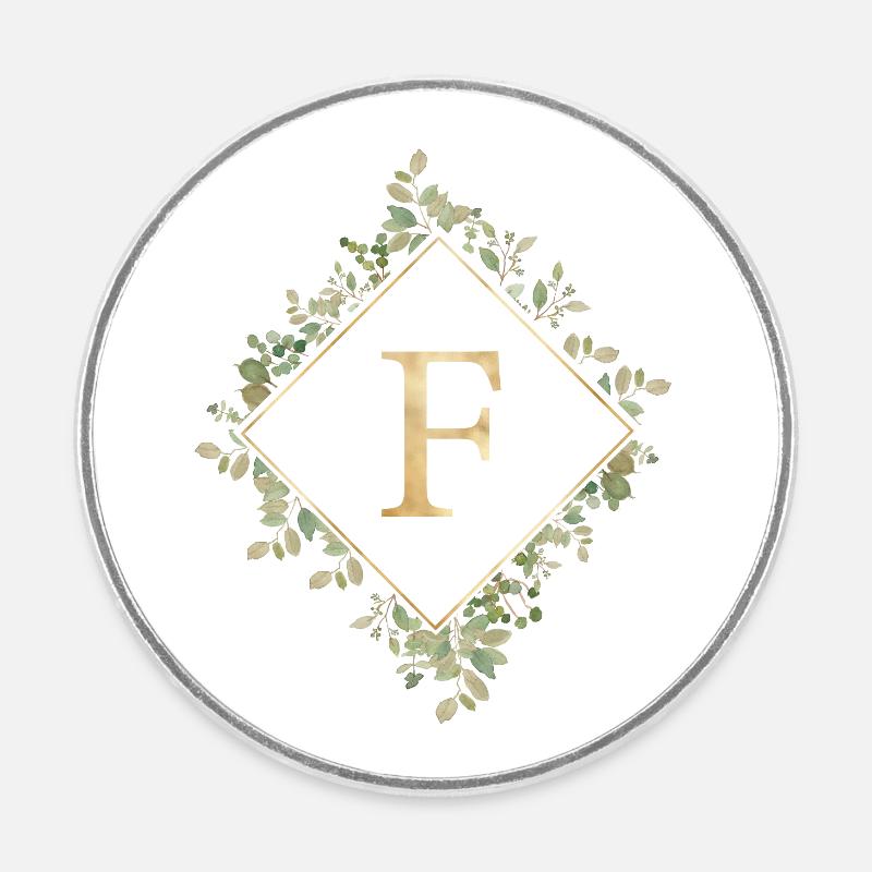 F Monogram Eucalyptus Wreath - Round  fridge magnet - white