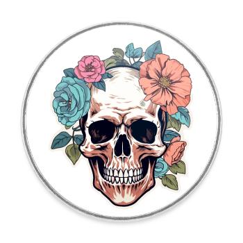 Menschlicher Schädel & Blumen 1 - Runder Kühlschrankmagnet - Weiß - Vorne