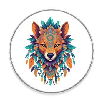 Dingo Totem Spiritual Dog Power Animal Mandala - Round  fridge magnet - white - Front