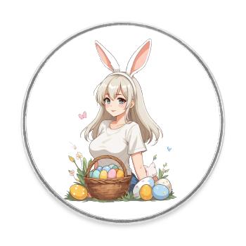 Anime Easter Kawaii Easter Bunny Manga Girl Otaku - Round  fridge magnet - white - Front