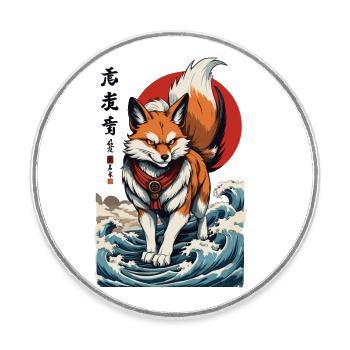 Vintage Ukiyo-E Style Kawaii Renard Japon - Magnet rond - blanc - Devant