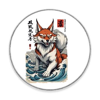 Vintage Ukiyo-E Stil Japanische Kitsune Fuchs - Runder Kühlschrankmagnet - Weiß - Vorne