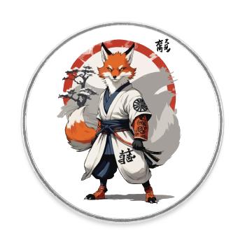 Kitsune Samurai Fuchs Vintage Ukiyo-e Stil - Runder Kühlschrankmagnet - Weiß - Vorne