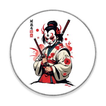 Oni Demons Masque Samouraï Culture démoniaque japonaise - Magnet rond - blanc - Devant