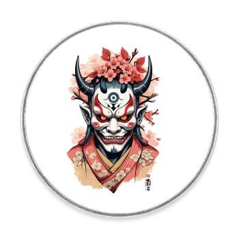 Oni Dämonen Maske Samurai Aesthetic Yokai - Runder Kühlschrankmagnet - Weiß - Vorne