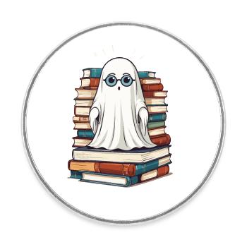Lesendes Halloween Gespenst Kleiner Bücher Geist - Runder Kühlschrankmagnet - Weiß - Vorne