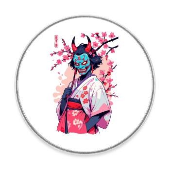 Oni Samouraï Vaporwave Esthétique Japon Culture - Magnet rond - blanc - Devant