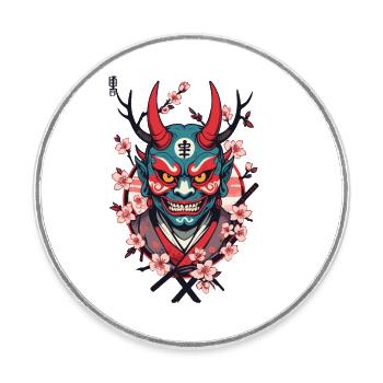 Oni Démon Masque Samouraï Culture Japonaise Yokai - Magnet rond - blanc - Devant