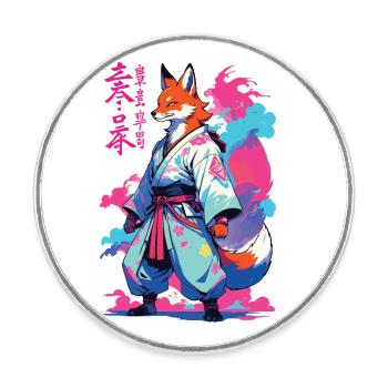 Kitsune Samurai Fox Esthétique Style Vaporwave - Magnet rond - blanc - Devant