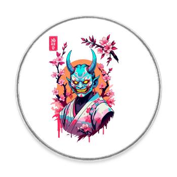 Oni Samouraï Vaporwave Esthétique Japon Culture - Magnet rond - blanc - Devant