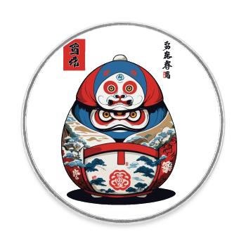 Japanischer Daruma Aesthetic Yokai Streetwear - Runder Kühlschrankmagnet - Weiß - Vorne