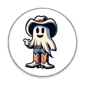 Funny Cowboy Ghost Hunter Hat Boots Halloween - Round  fridge magnet - white - Front