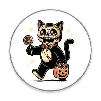 Untote Zombie Katze Süßes Oder Saures Halloween - Runder Kühlschrankmagnet - Weiß - Vorne