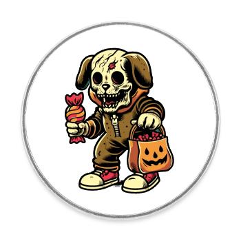 Untote Zombie Hund Süßes Oder Saures Halloween - Runder Kühlschrankmagnet - Weiß - Vorne