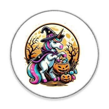 Lustiges Hexen Einhorn Halloween Trick or Treat - Runder Kühlschrankmagnet - Weiß - Vorne