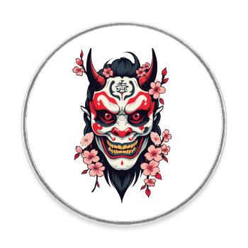 Oni Démon Masque Samouraï Esthétique Yokai - Magnet rond - blanc - Devant