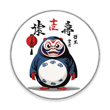 Japanischer Daruma Aesthetic Yokai Vintage Design - Runder Kühlschrankmagnet - Weiß - Vorne