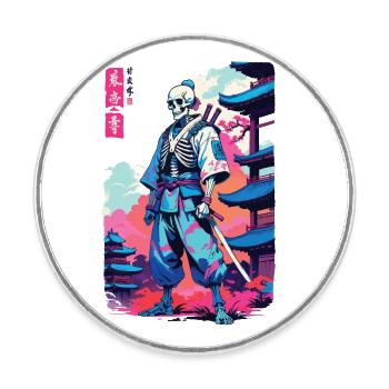 Oni Skeleton Samurai Vaporwave Esthétique - Magnet rond - blanc - Devant