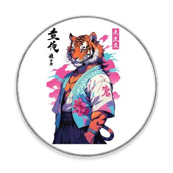 Tiger Yokai Vaporwave Aesthetic Samurai Art - Round  fridge magnet - white - Front
