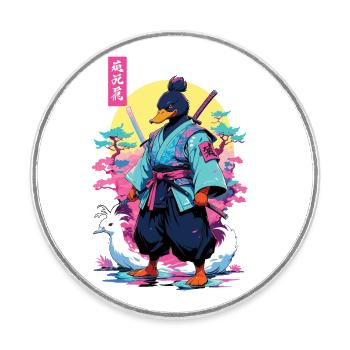 Samouraï Canard Esthétique Vaporwave Style Japon Art - Magnet rond - blanc - Devant