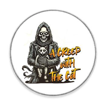 Halloween Katzen Design: A Creep With The Cat - Runder Kühlschrankmagnet - Weiß - Vorne