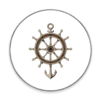 Nautisches Steuerrad Mit Anker - Runder Kühlschrankmagnet - Weiß - Vorne