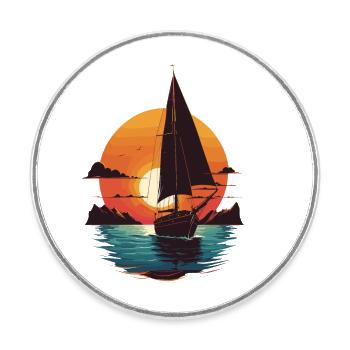 Aventure à la voile Sunset Sea - Magnet rond - blanc - Devant
