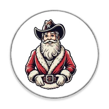 Cowboy Weihnachtsmann Western Flair - Runder Kühlschrankmagnet - Weiß - Vorne