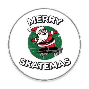 Merry Skatemas | Skateboard Christmas Print - Round  fridge magnet - white - Front