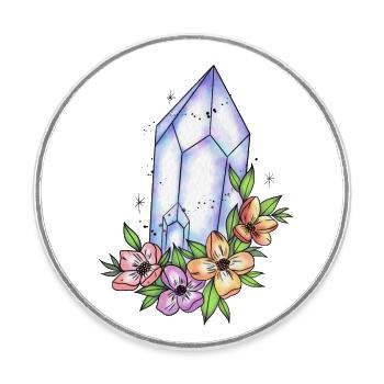 Aesthetic crystal and flowers - Round  fridge magnet - white - Front