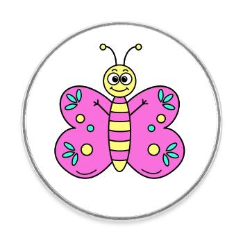 Papillon Rose - Magnet rond - blanc - Devant