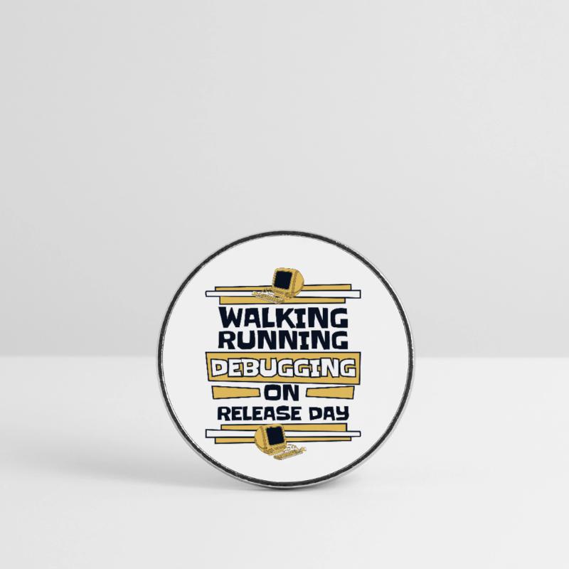 Walking Running Debugging Release Day Coder Magnet rond
