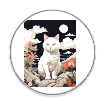 Asian Cat Cute Pet Love - Round  fridge magnet - white - Front