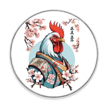 Chickens Samurai Retro Vintage Aesthetic Design - Round  fridge magnet - white - Front